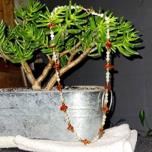 Beautifully beaded Amber chipped & Baroque pearl necklace.
